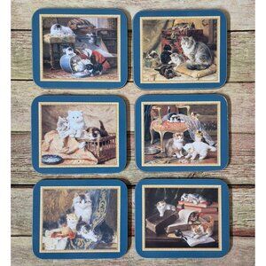 NOSTALGIC CATS Set of 6 Jason Coasters D2706 Cork Backed Cat Kitten Paintings